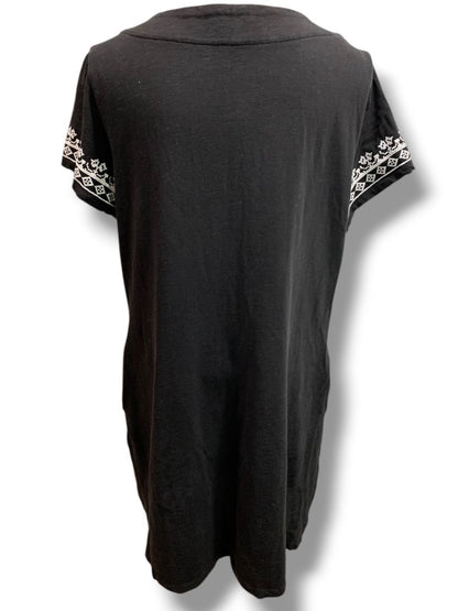 Size XL Talbots Black Shift Boho Tshirt Dress Embroidered Trim Nantucket Slub