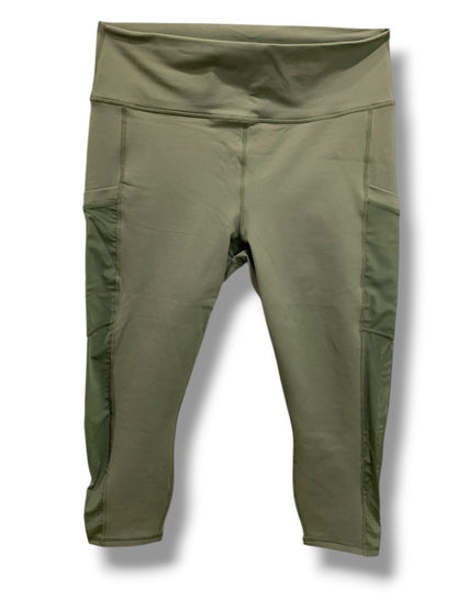 XL Fabletics Powerhold Womens Olive Green Capri Leggings Stash Pockets Mesh Side