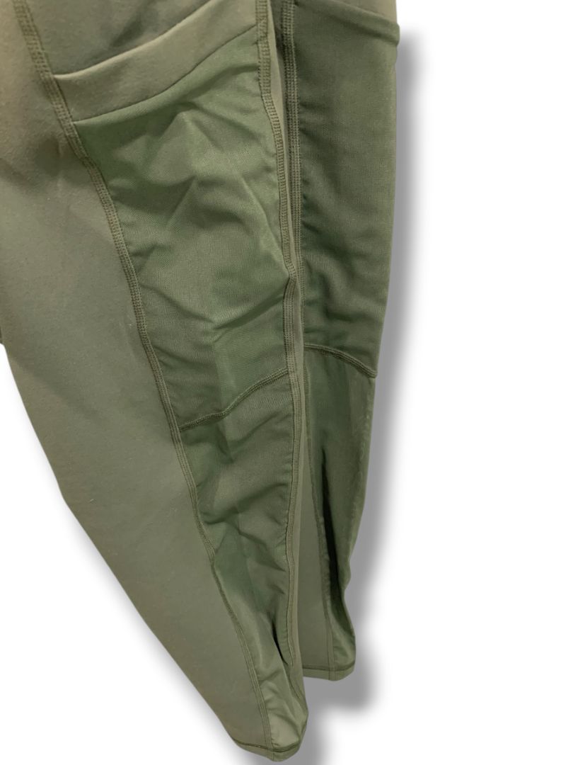 XL Fabletics Powerhold Womens Olive Green Capri Leggings Stash Pockets Mesh Side