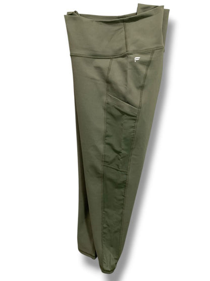 XL Fabletics Powerhold Womens Olive Green Capri Leggings Stash Pockets Mesh Side