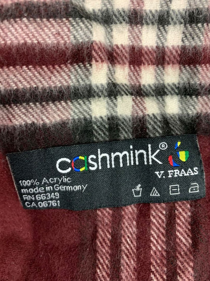 Cashmink Burgundy Plaid Scarf Fringe Soft Made in Germany 73" x 16"