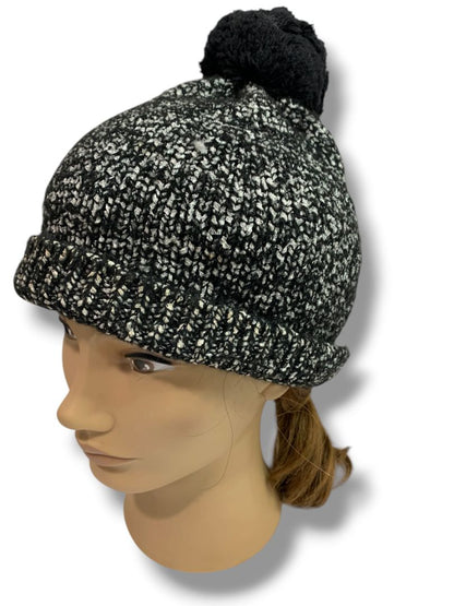 Talbots Womens Sweater Knit Beanie Hat Loop Scarf Set Black Silver Marled