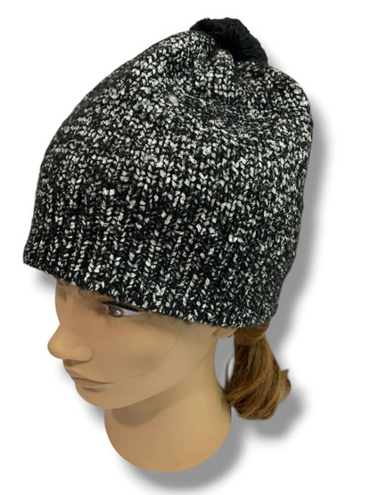Talbots Womens Sweater Knit Beanie Hat Loop Scarf Set Black Silver Marled