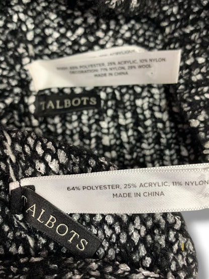 Talbots Womens Sweater Knit Beanie Hat Loop Scarf Set Black Silver Marled