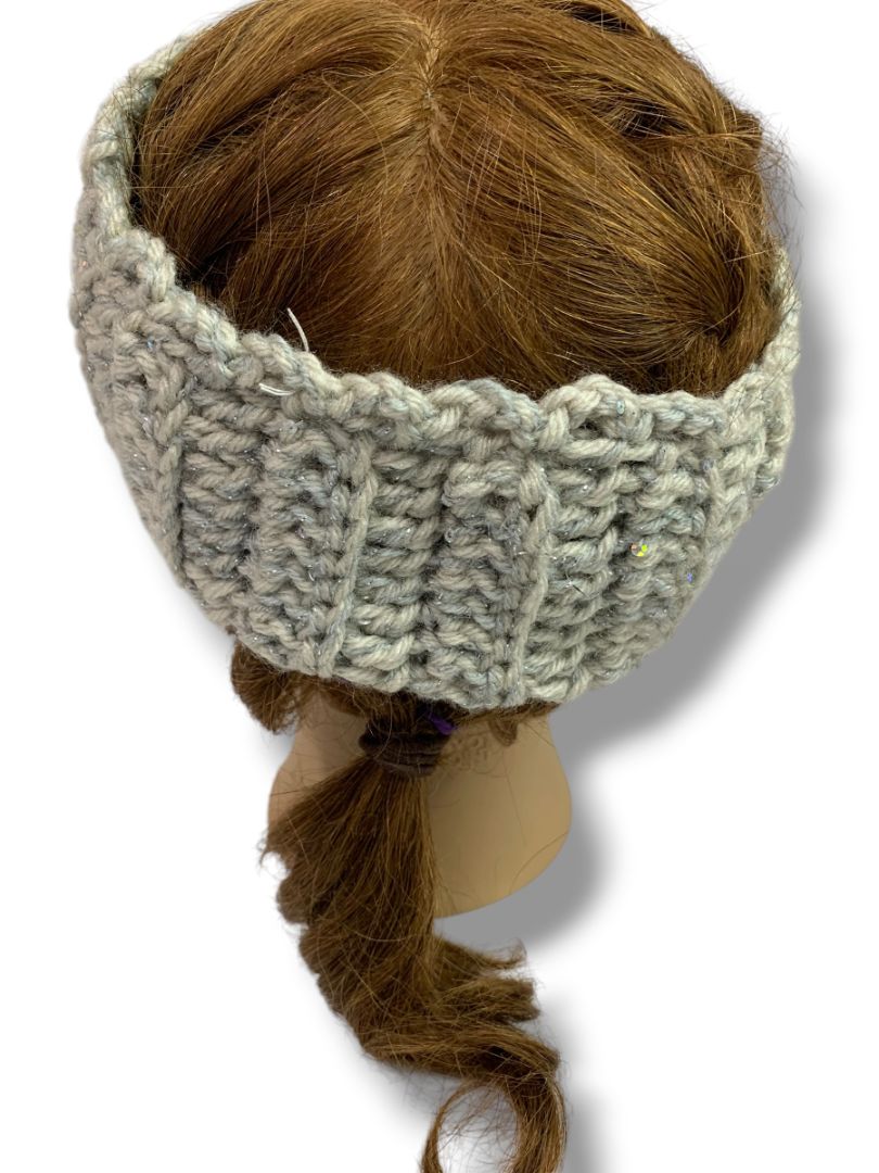 Womens Gray Sweater Knit Headband Winter Ear Warmer Flower Detail