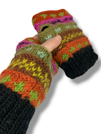 Womens Sweater Knit Fingerless Gloves Cuffs Handwarmers Fleece Lined