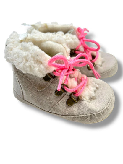 Size 6-12 Months Baby Gap Boots Lace Up Gray Pink Laces New