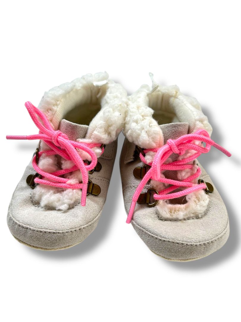Size 6-12 Months Baby Gap Boots Lace Up Gray Pink Laces New