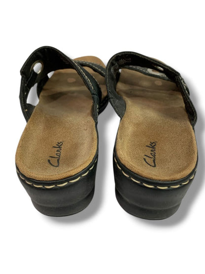 Size 9M Clarks Womens Brown Leather Sandal Slides Lexi Willow Silvertone