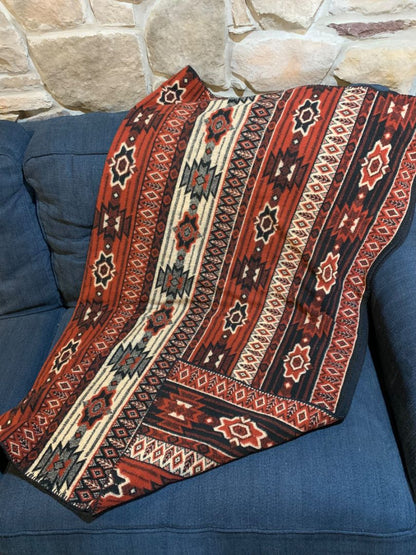 Huntingdon Mills Fleecey Throw Blanket Burgundy Black Print 56 x 62"
