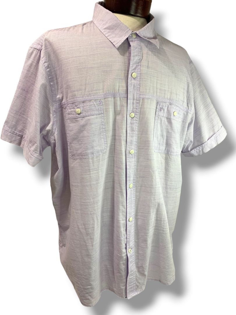 Size XXL Izod Saltwater Orchid Striped Mens Button Up Short Sleeve Shirt