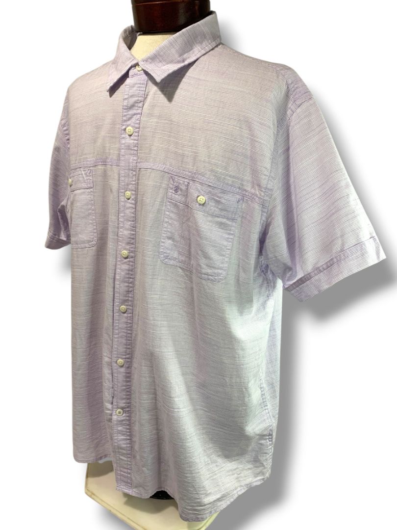 Size XXL Izod Saltwater Orchid Striped Mens Button Up Short Sleeve Shirt