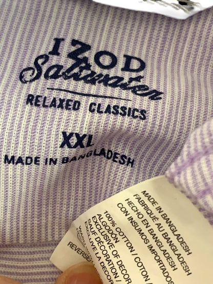 Size XXL Izod Saltwater Orchid Striped Mens Button Up Short Sleeve Shirt