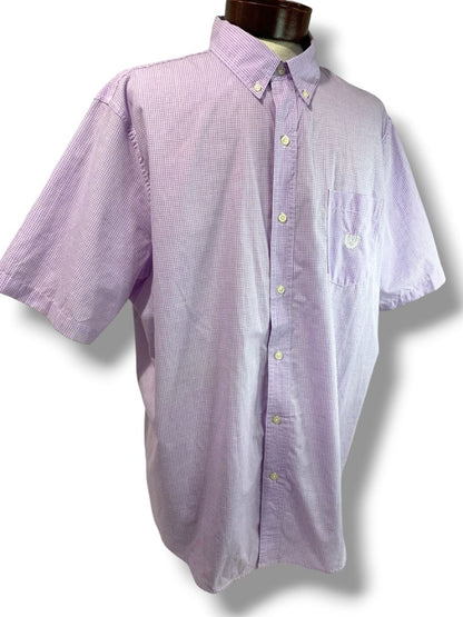 Size XXL Chaps Mens Easy Care Button Down Short Sleeve Orchid Plaid Shirt