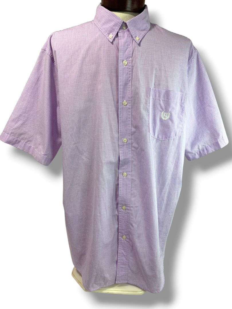 Size XXL Chaps Mens Easy Care Button Down Short Sleeve Orchid Plaid Shirt