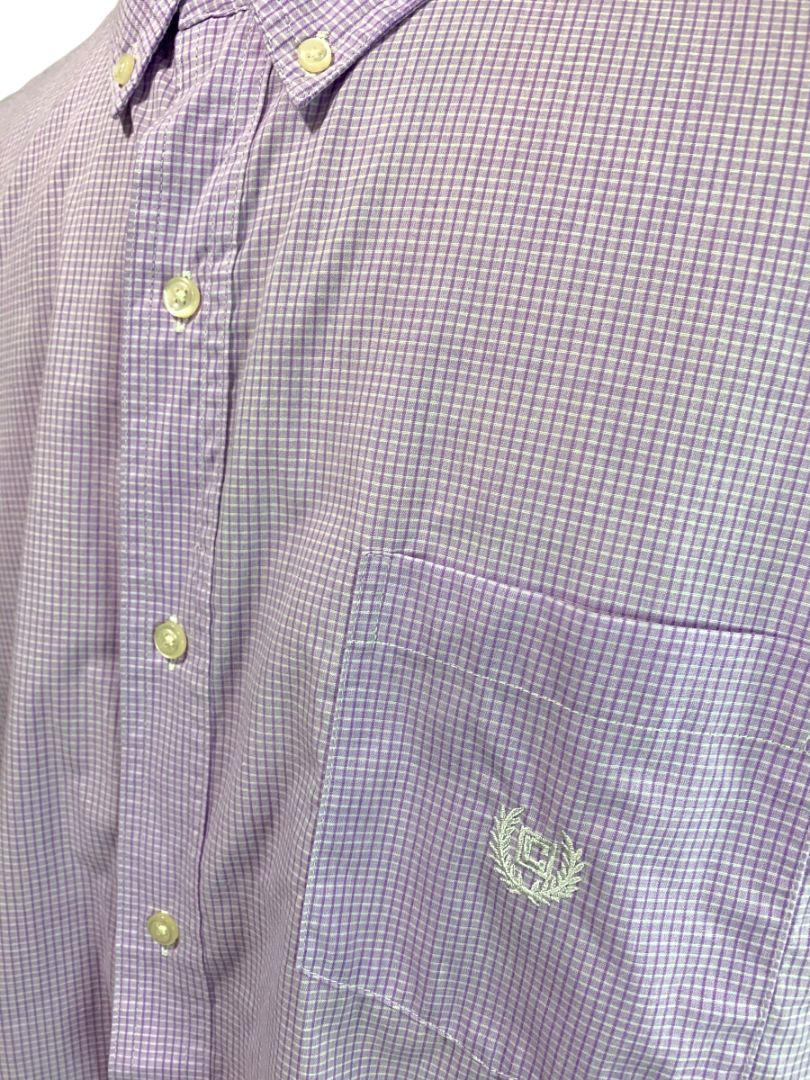 Size XXL Chaps Mens Easy Care Button Down Short Sleeve Orchid Plaid Shirt