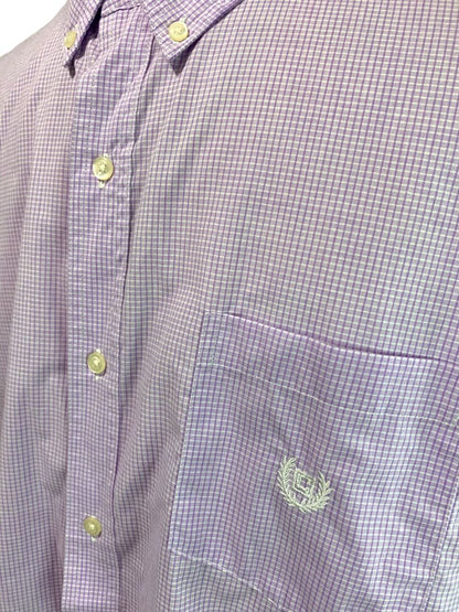 Size XXL Chaps Mens Easy Care Button Down Short Sleeve Orchid Plaid Shirt