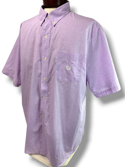 Size XXL Chaps Mens Easy Care Button Down Short Sleeve Orchid Plaid Shirt