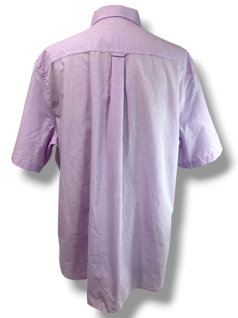 Size XXL Chaps Mens Easy Care Button Down Short Sleeve Orchid Plaid Shirt