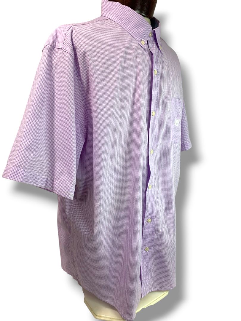 Size XXL Chaps Mens Easy Care Button Down Short Sleeve Orchid Plaid Shirt