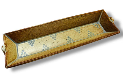 Stoneware Pottery Serving Relish Gray 13" x 3.5" Brown Blue