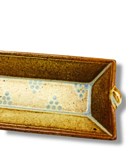 Stoneware Pottery Serving Relish Gray 13" x 3.5" Brown Blue
