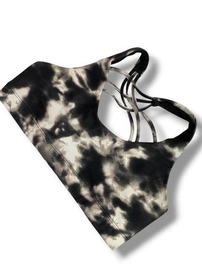 Small Mossimo Sports Bra Criss Cross Back Black Bleach Out Pattern