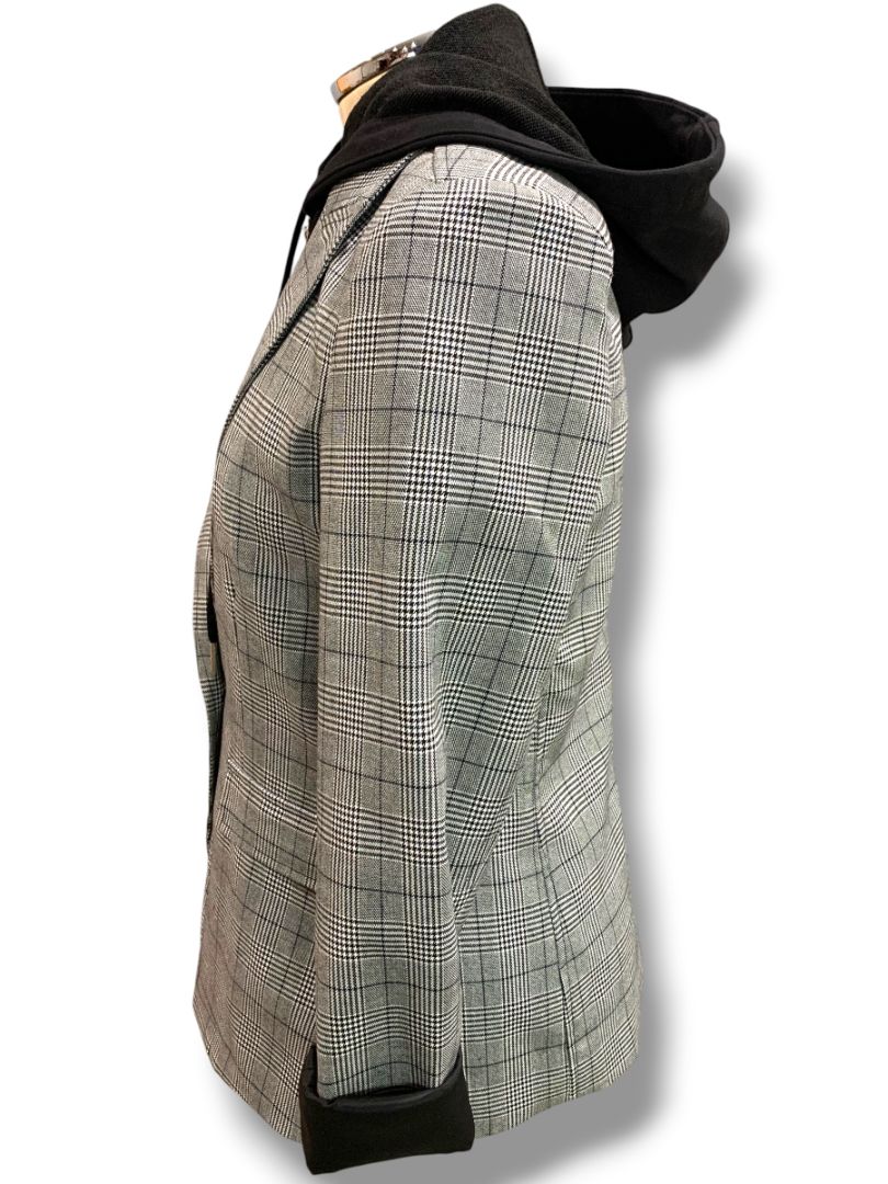 Small Blue Revival Womens Black White Plaid Removable Hoodie Insert Oversize Retro
