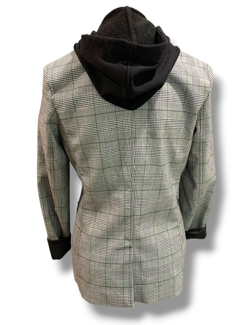 Small Blue Revival Womens Black White Plaid Removable Hoodie Insert Oversize Retro