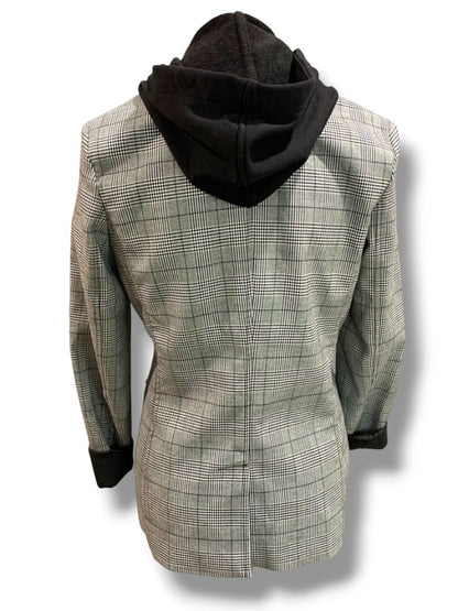 Small Blue Revival Womens Black White Plaid Removable Hoodie Insert Oversize Retro