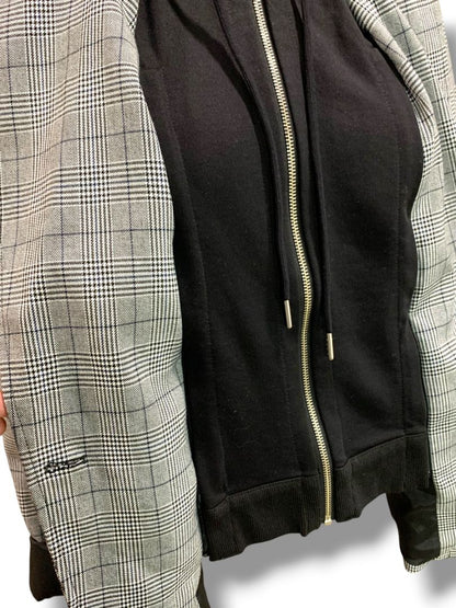 Small Blue Revival Womens Black White Plaid Removable Hoodie Insert Oversize Retro
