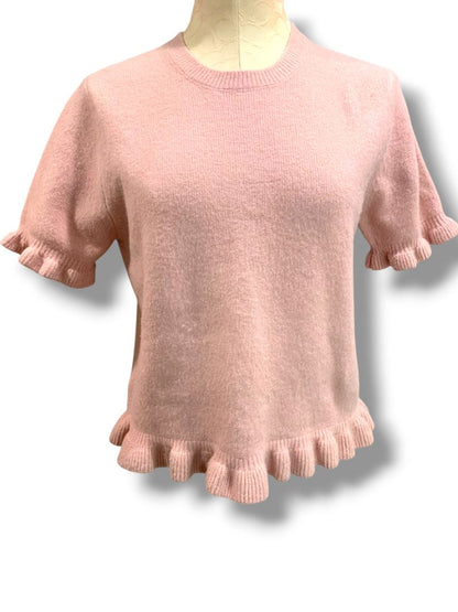 Medium Zara Womens Pink Short Sleeve Sweater Ruffle Trim Wool Blend