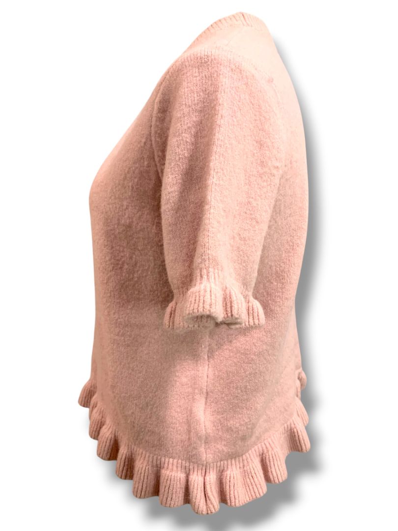 Medium Zara Womens Pink Short Sleeve Sweater Ruffle Trim Wool Blend