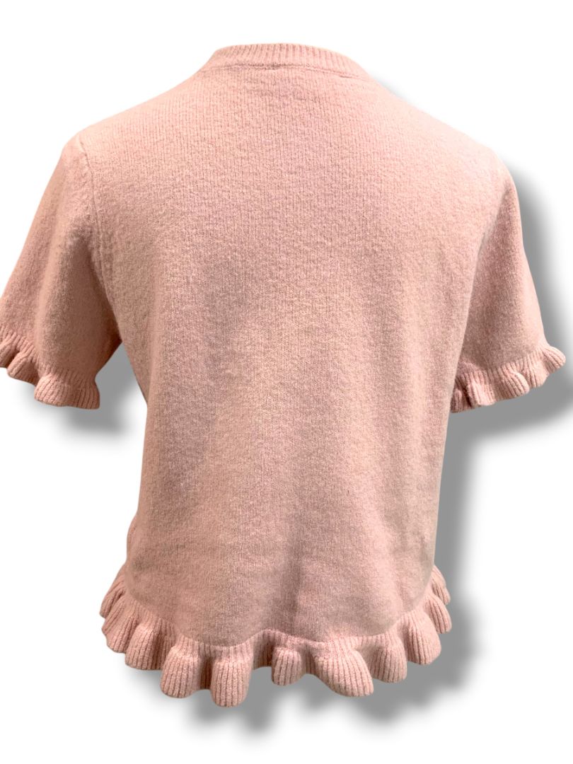 Medium Zara Womens Pink Short Sleeve Sweater Ruffle Trim Wool Blend