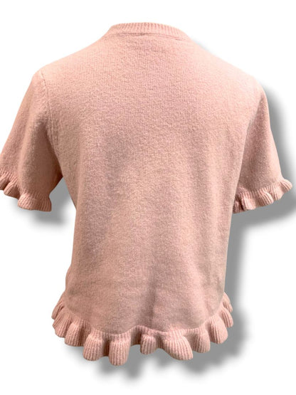 Medium Zara Womens Pink Short Sleeve Sweater Ruffle Trim Wool Blend
