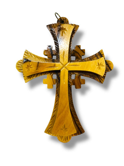 Carved Wooden Cross Ornament 4.25" Dimensional