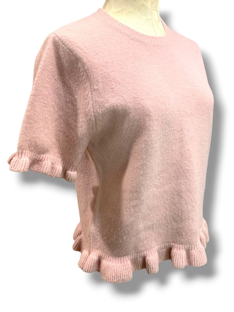 Medium Zara Womens Pink Short Sleeve Sweater Ruffle Trim Wool Blend