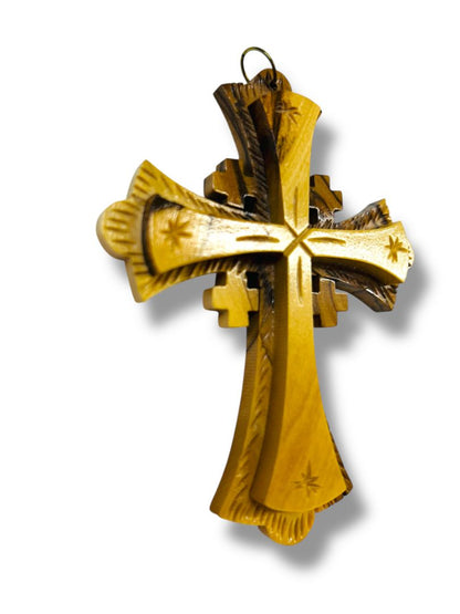 Carved Wooden Cross Ornament 4.25" Dimensional
