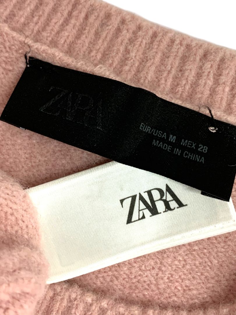 Medium Zara Womens Pink Short Sleeve Sweater Ruffle Trim Wool Blend