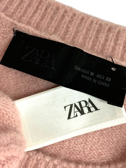 Medium Zara Womens Pink Short Sleeve Sweater Ruffle Trim Wool Blend