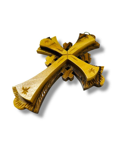 Carved Wooden Cross Ornament 4.25" Dimensional