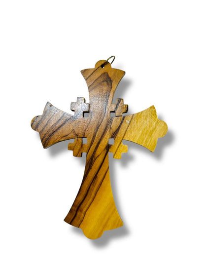 Carved Wooden Cross Ornament 4.25" Dimensional