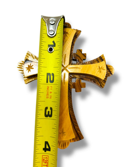 Carved Wooden Cross Ornament 4.25" Dimensional