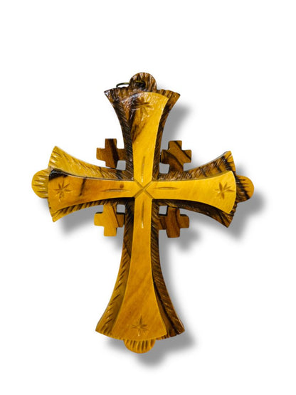Carved Wooden Cross Ornament 4.25" Dimensional