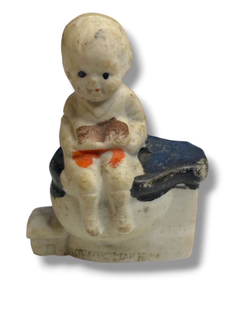 Vintage Japan Bisque Porcelain Figure Boy Chamber Pot 2"