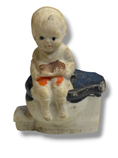 Vintage Japan Bisque Porcelain Figure Boy Chamber Pot 2"