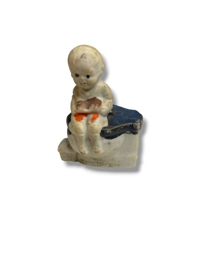 Vintage Japan Bisque Porcelain Figure Boy Chamber Pot 2"