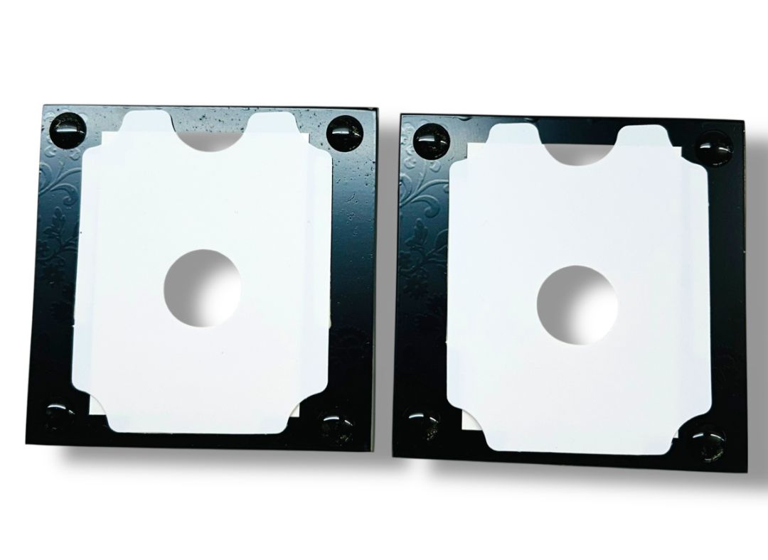 Set of 2 New Photo Glass Coasters 3.5" Square Black Floral