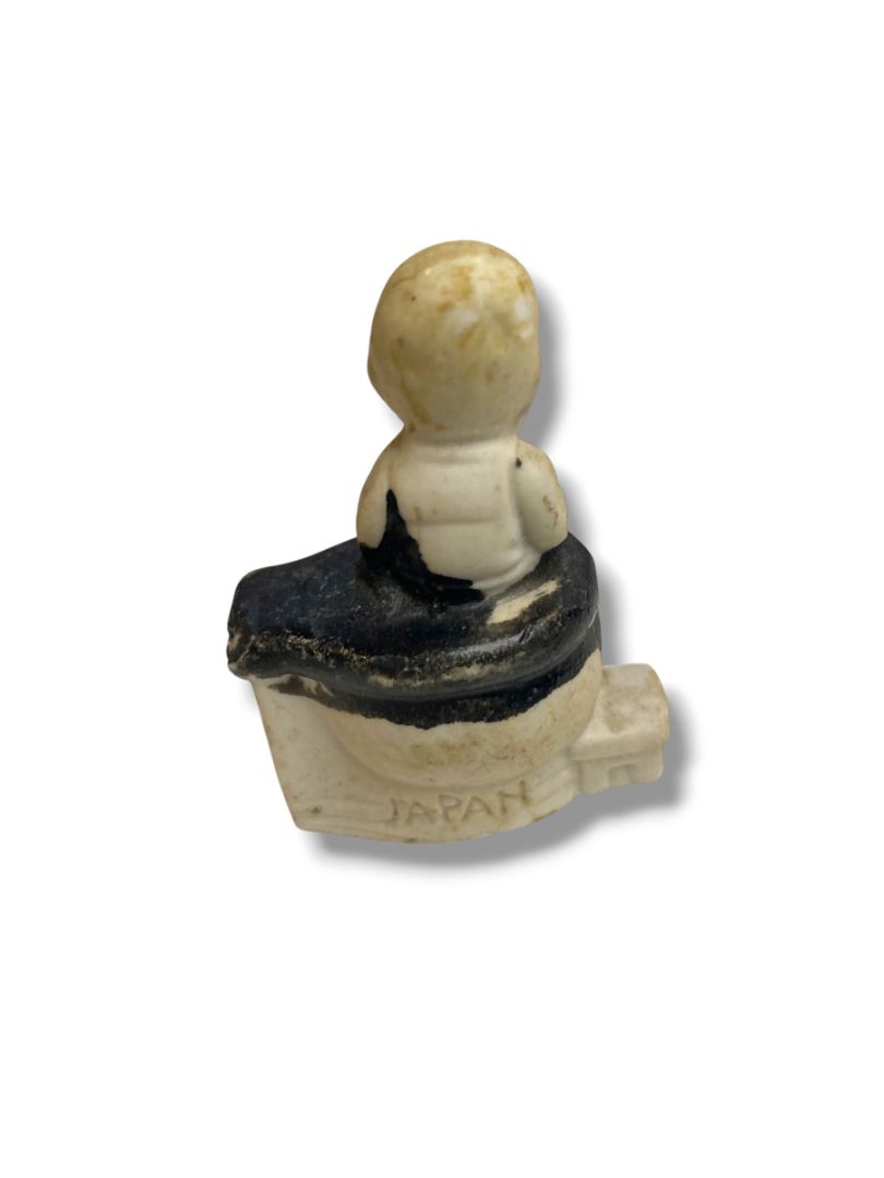 Vintage Japan Bisque Porcelain Figure Boy Chamber Pot 2"