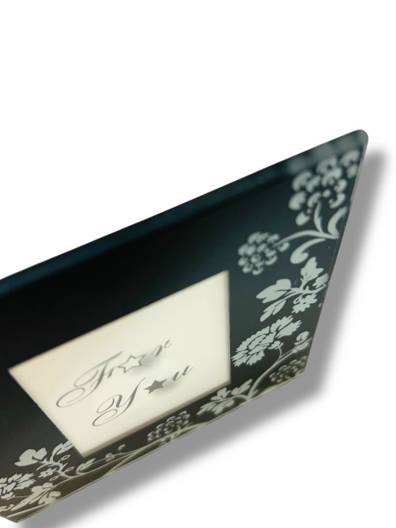 Set of 2 New Photo Glass Coasters 3.5" Square Black Floral